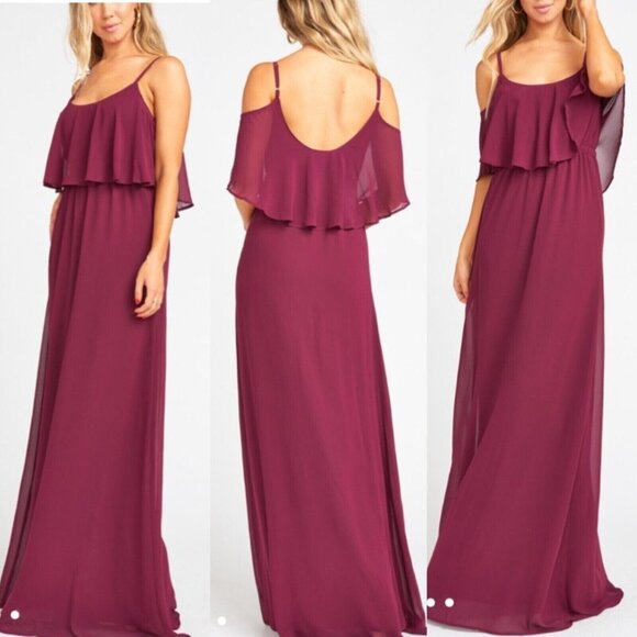 SHOW ME YOUR MUMU Women's Caitlin Ruffle Maxi Dress SIZE‎ MEDIUM Burgundy - Picture 1 of 7